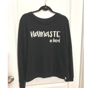 Black Namaste in Bed Graphic Sweatshirt Yoga Womens Large Long Sleeve Casual Top